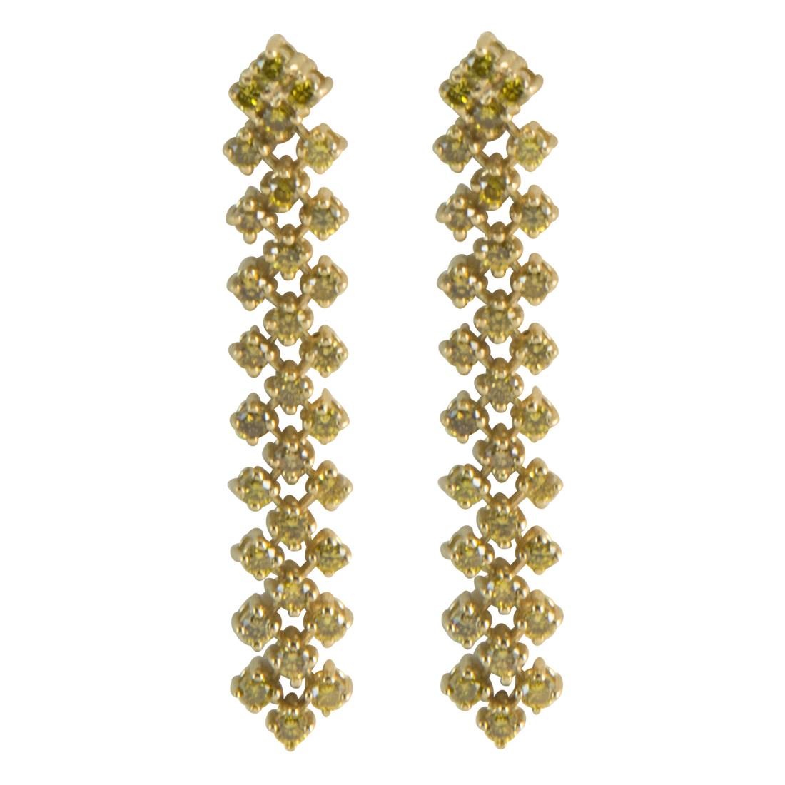 Orecchini 3 file in oro giallo con diamanti naturali gialli  trattati ct 0.85 misura 6.00cm - ALFIERI & ST. JOHN