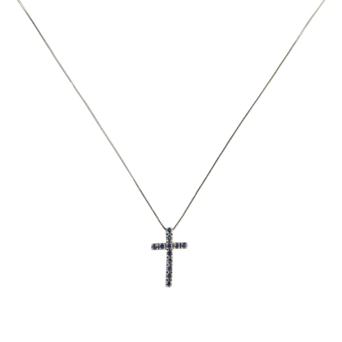 Ciondolo in oro bianco con zaffiri blu ct 0.25 misura 2.40 - ALFIERI & ST. JOHN