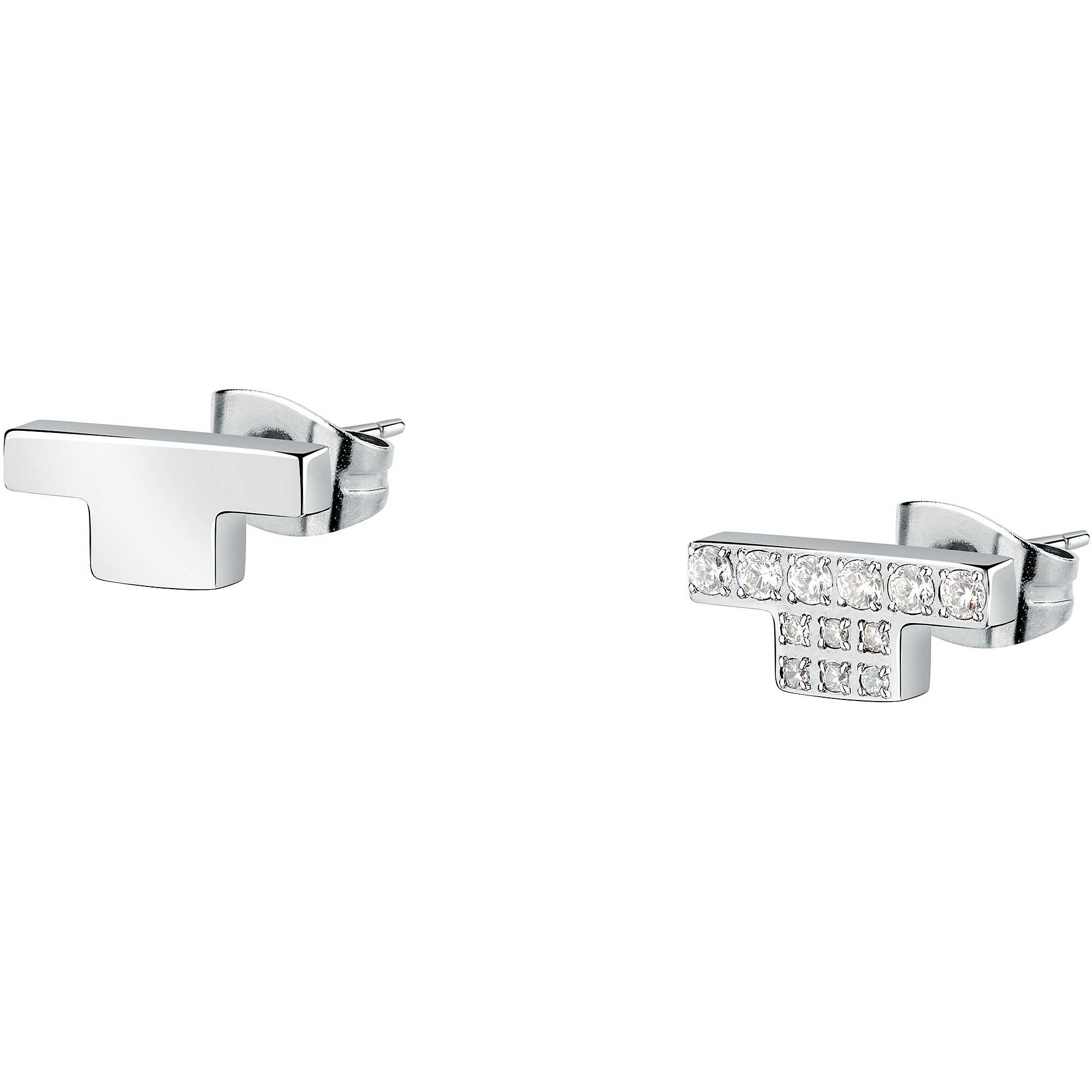 Orecchini lunghi in argento con maglie e zirconia cubica - TRUSSARDI