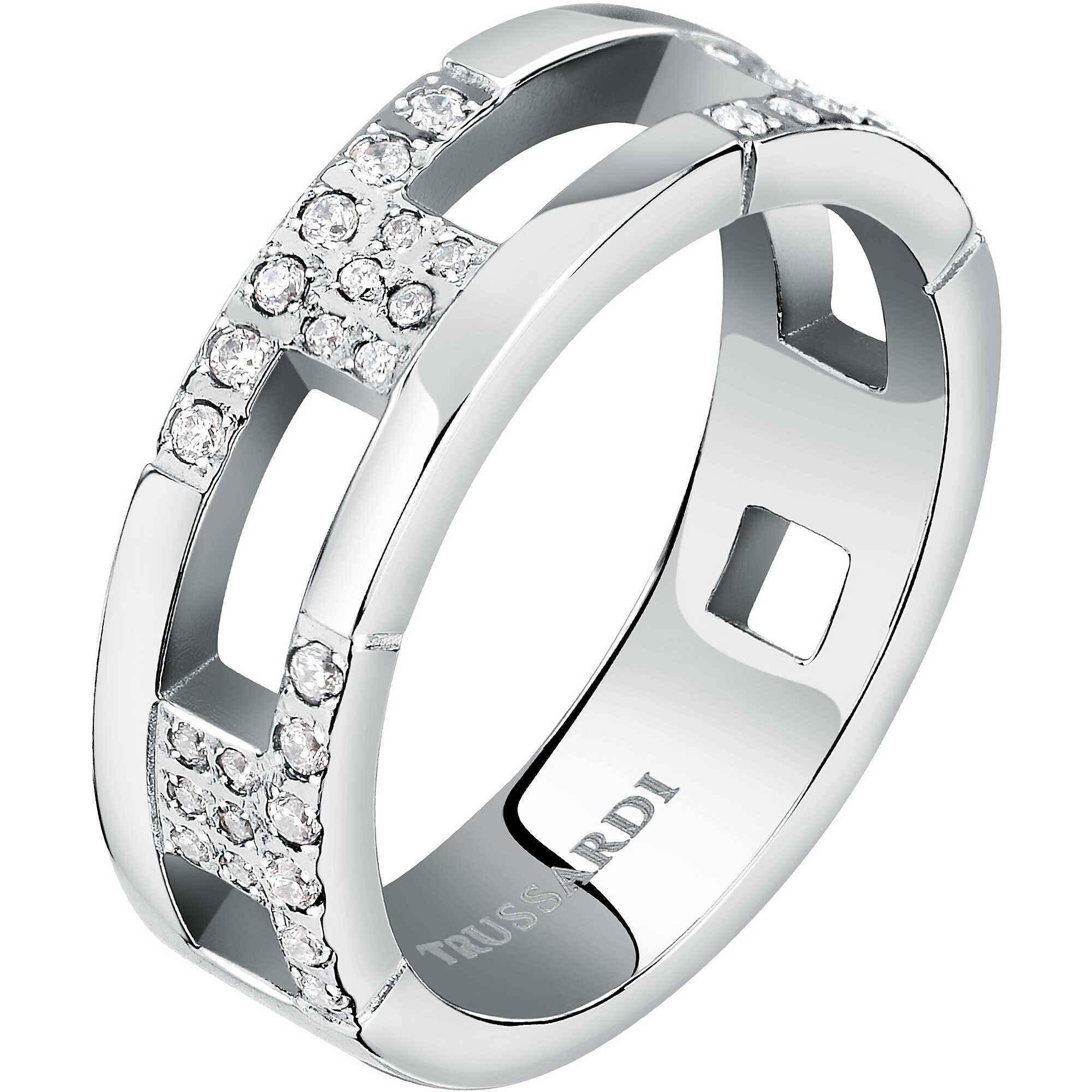 Anello T-Shape in acciaio con pietra - TRUSSARDI