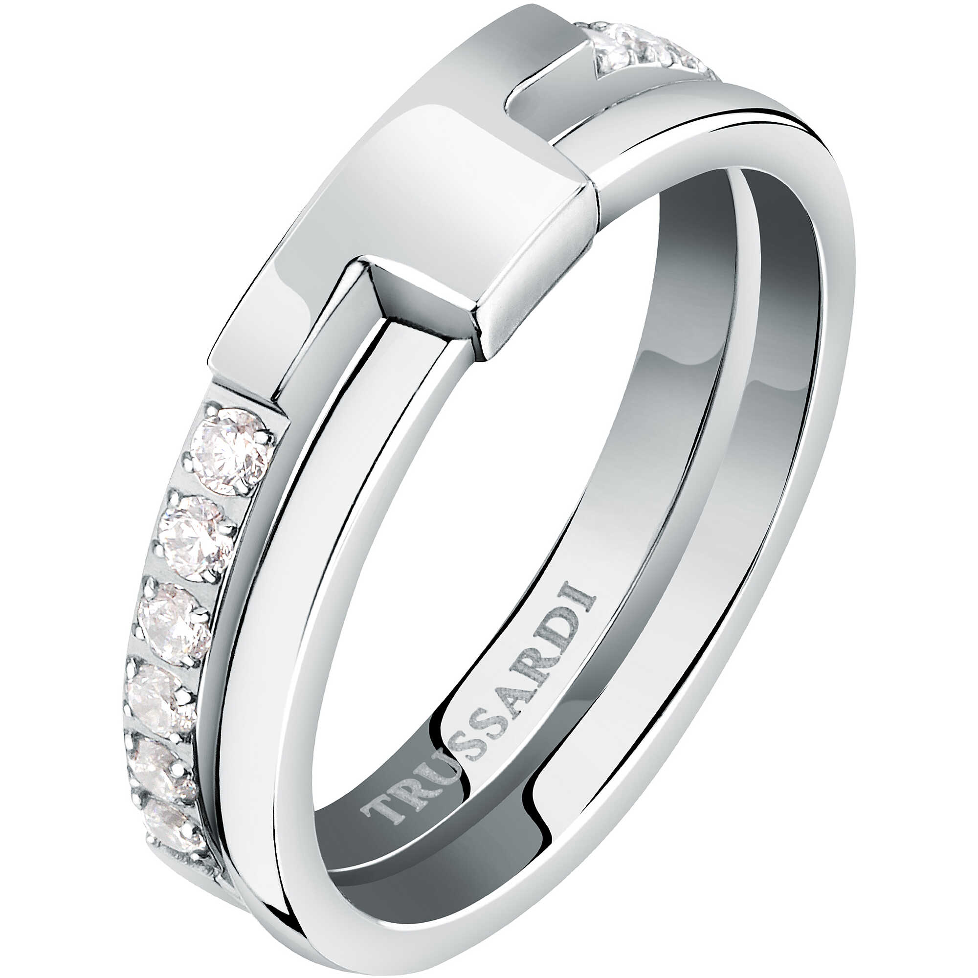 Anello T-Shape in acciaio con pietra - TRUSSARDI
