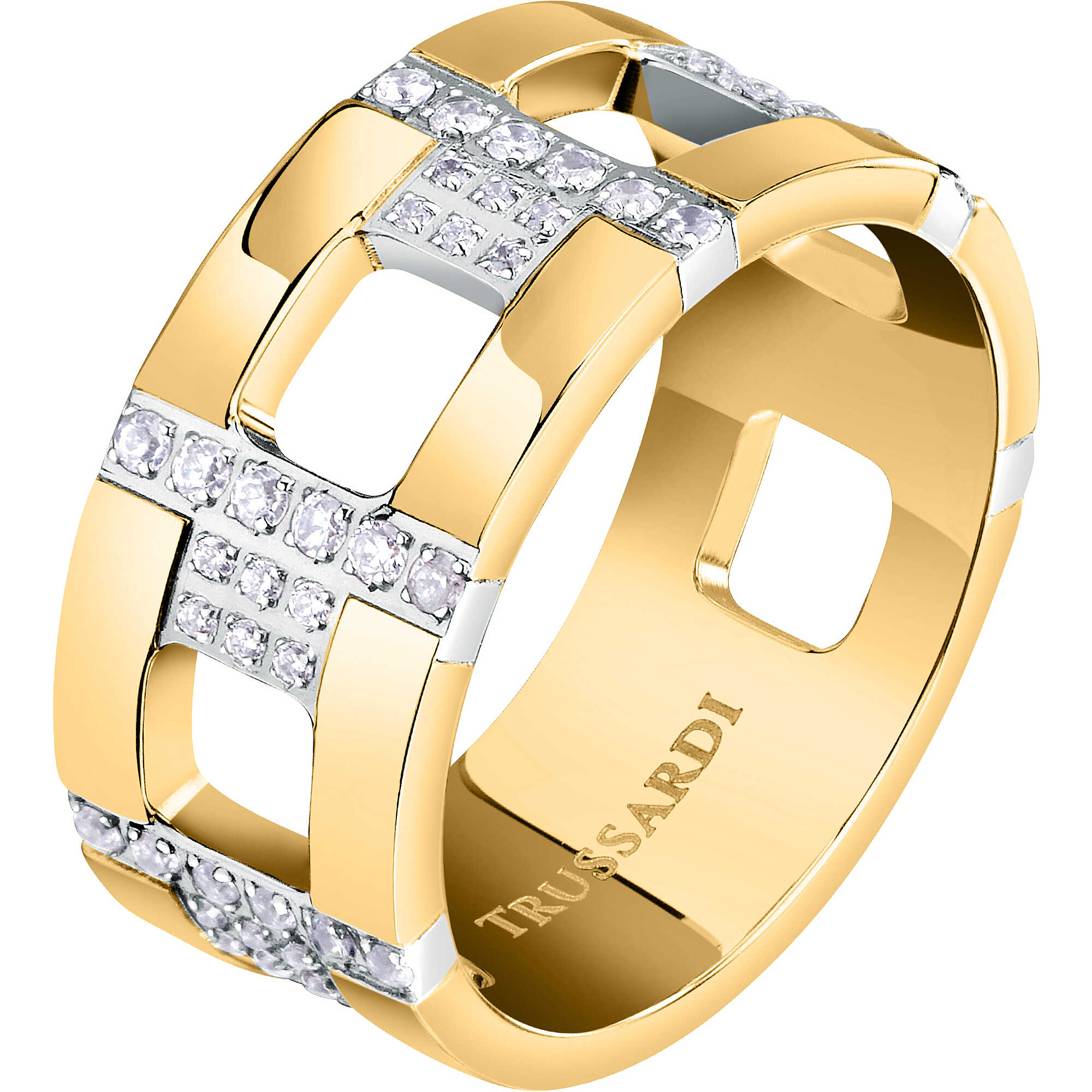 Anello T-Shape in acciaio con pietra - TRUSSARDI