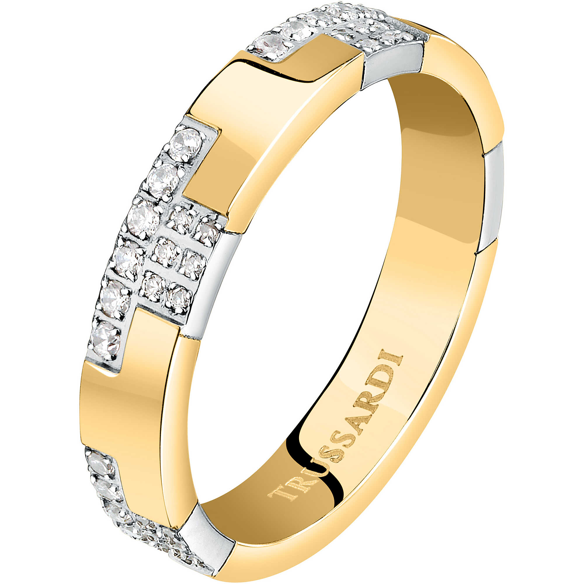 Anello T-Shape in acciaio con pietra - TRUSSARDI