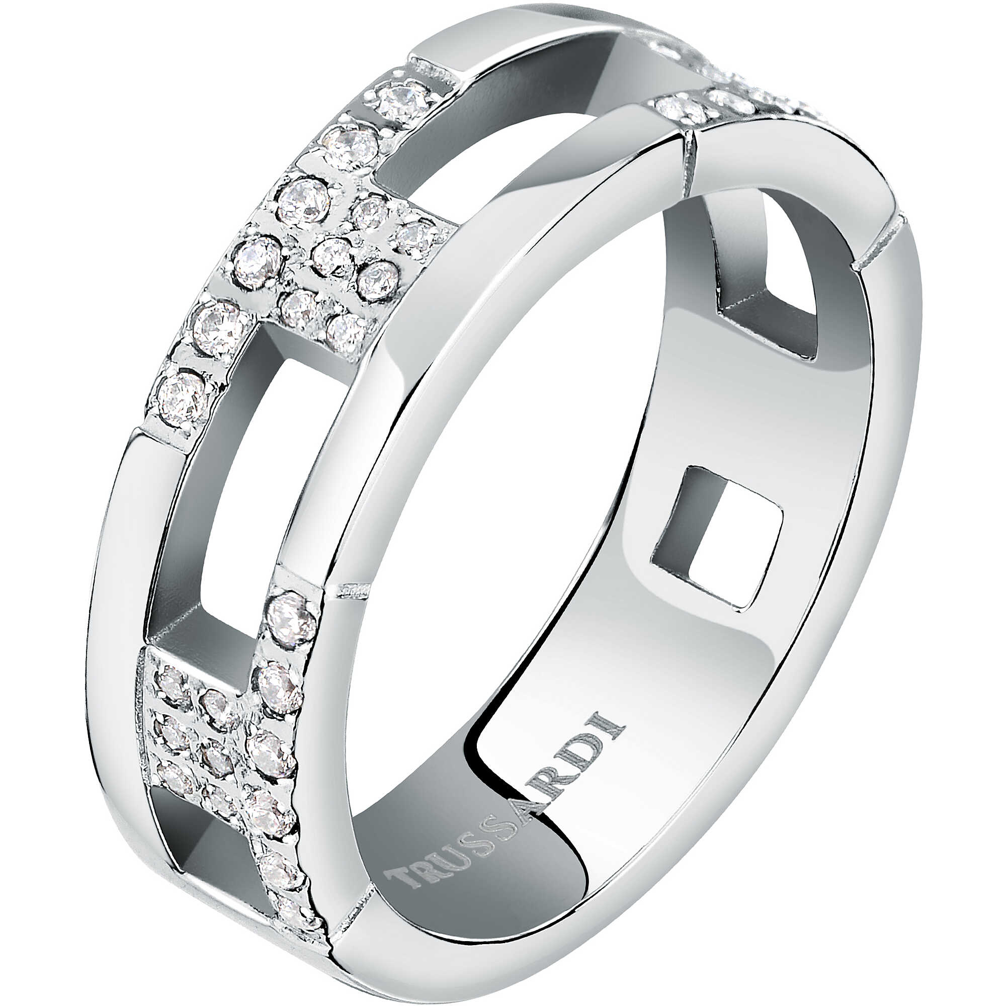 Anello maxi fascia multifilo in argento rosa - TRUSSARDI