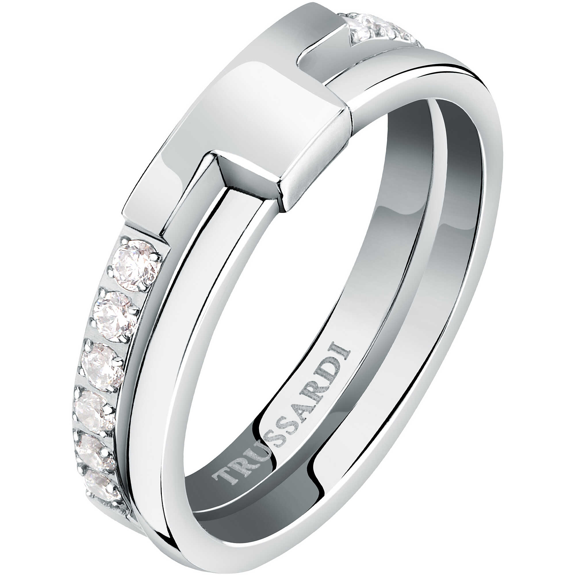 Anello T-Shape in acciaio con pietra - TRUSSARDI