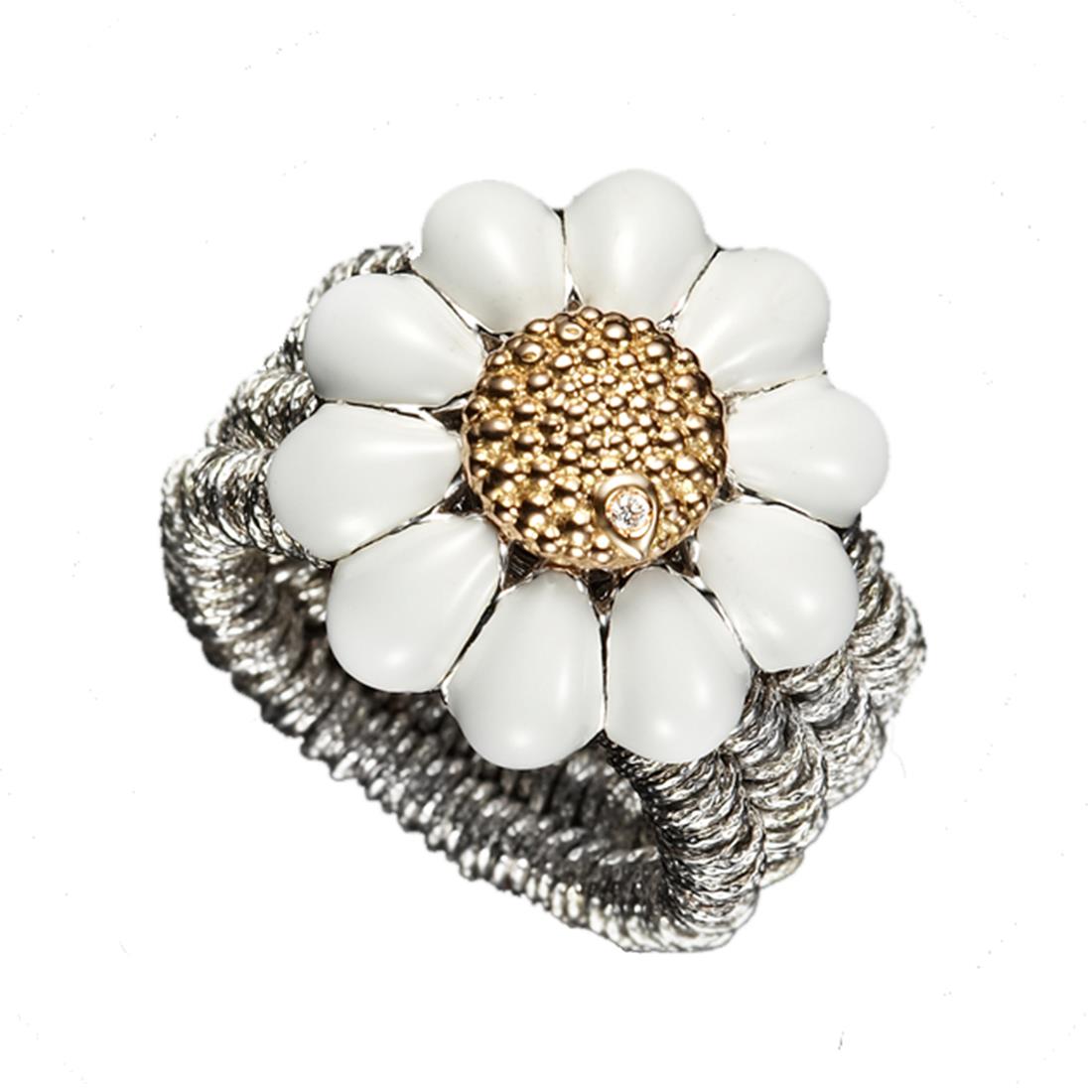 ANELLO IN ARGENTO E SMALTO BIANCO - ROBERTO DEMEGLIO