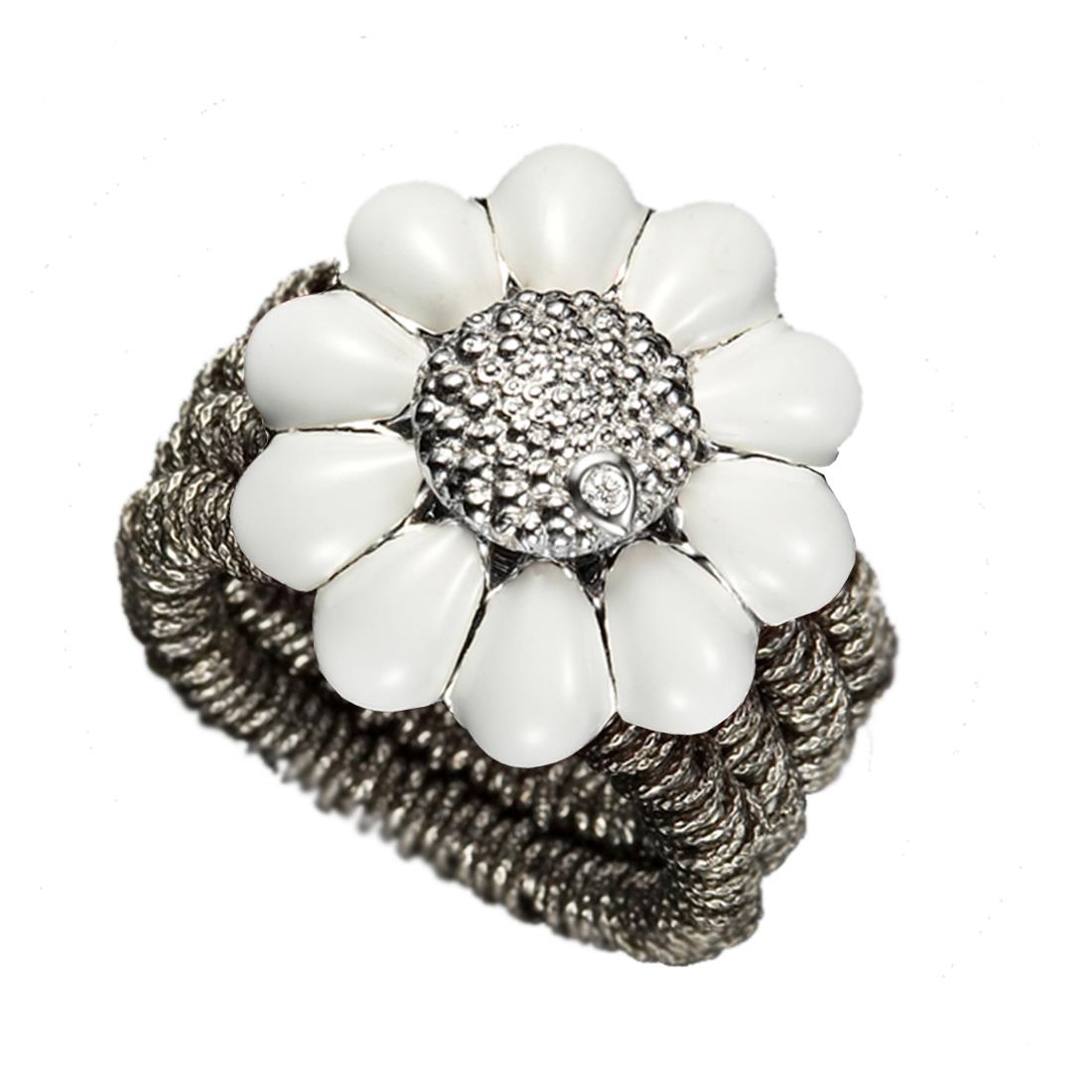 anillo en plata y esmalte blanco - ROBERTO DEMEGLIO