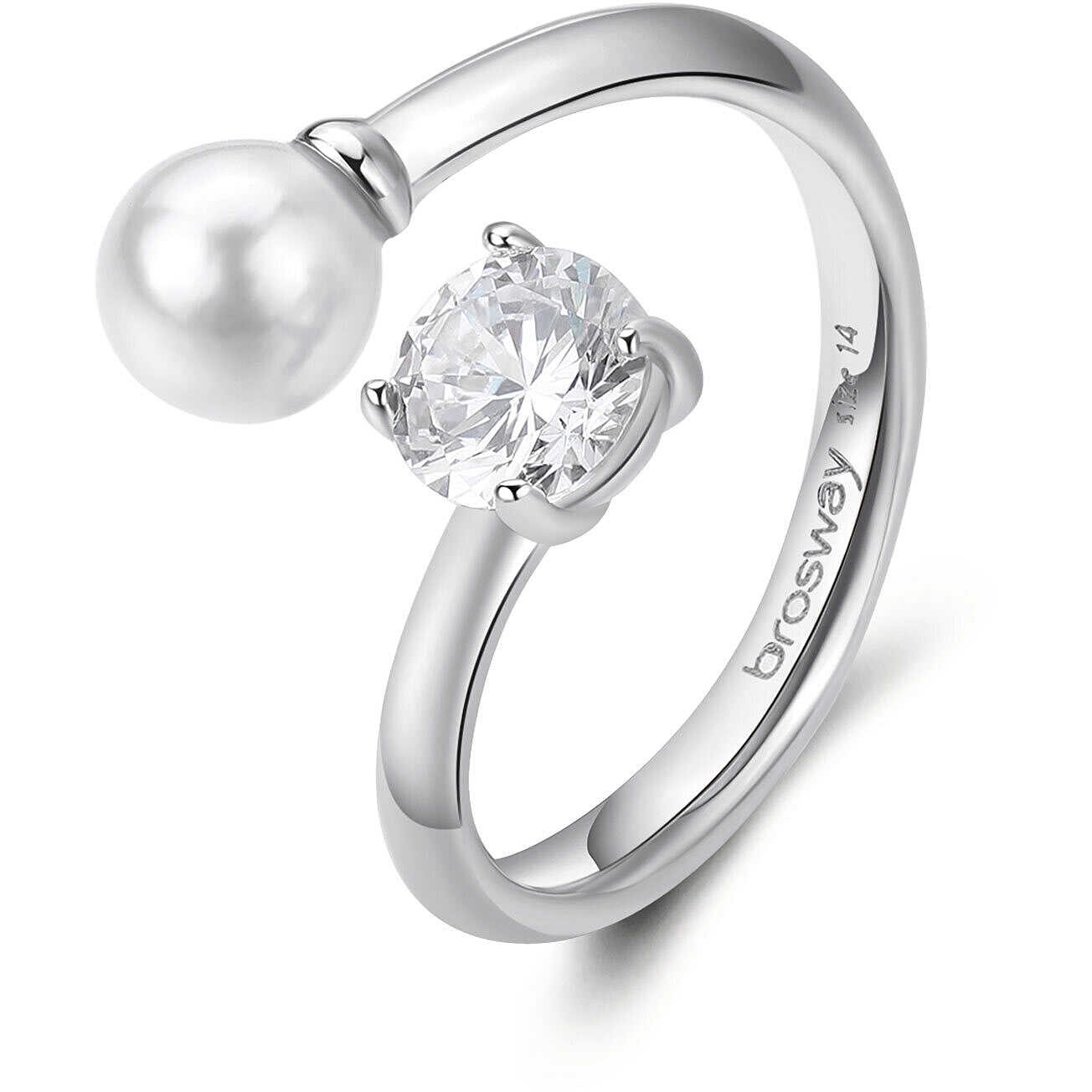 Affinity ring in steel with cubic zirconia and white pearl - BROSWAY