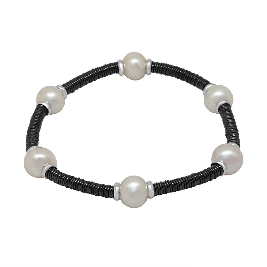 Black ceramic bracelet with pearls - ROBERTO DEMEGLIO