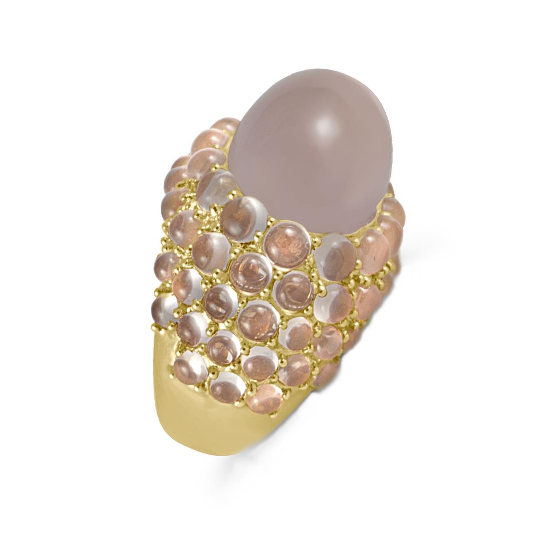 Anillo de oro rosa con cuarzo rosa, talla 53 - MIMI