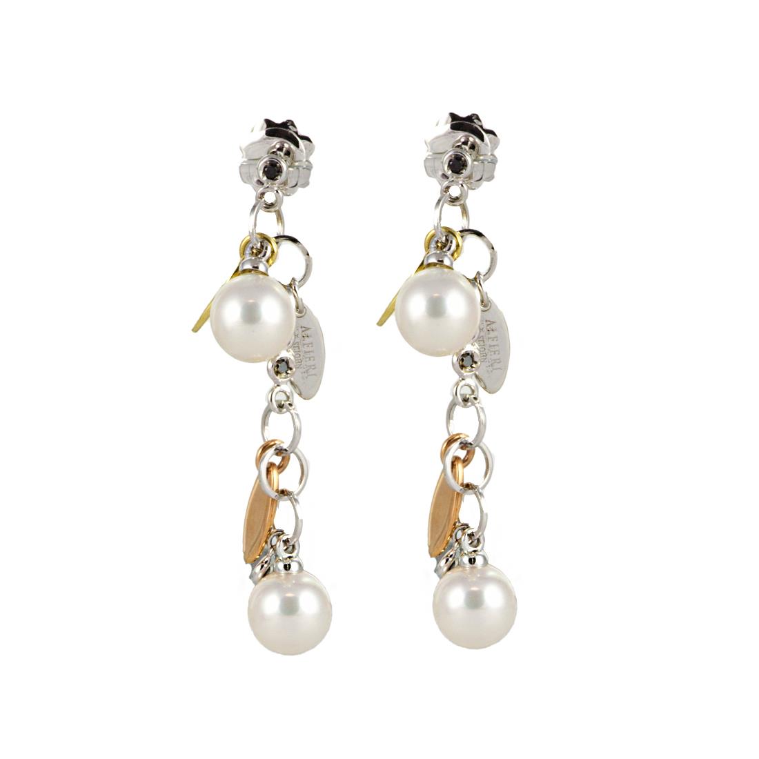 Pendientes Alfieri & St John de oro blanco con perlas 0,20 g y diamantes negros ct 0,06 - ALFIERI & ST. JOHN