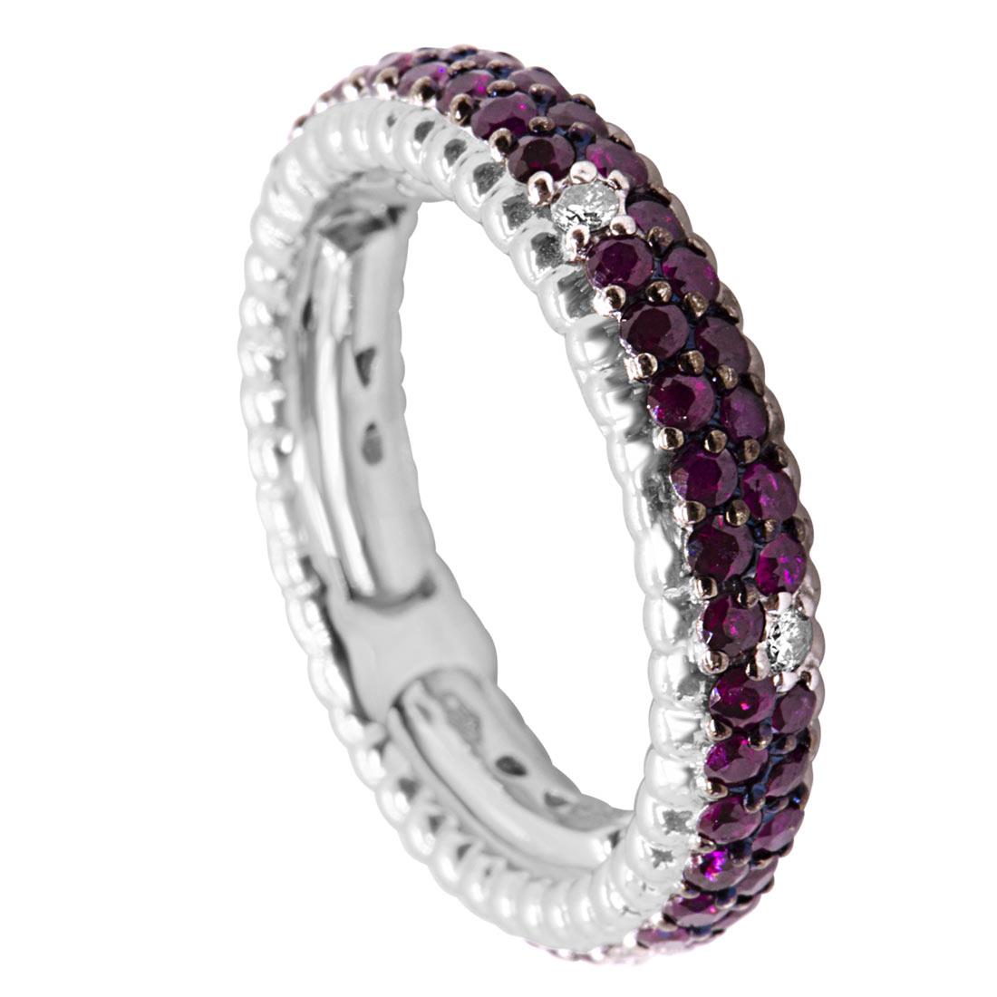 Anello a fascia in oro bianco con diamanti e rubini - ORO&CO