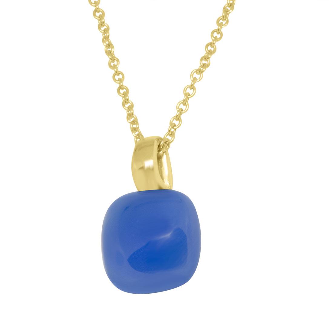 COLLANA IN ORO GIALLO, PENDENTE CON AGATA BLU - ORO&CO