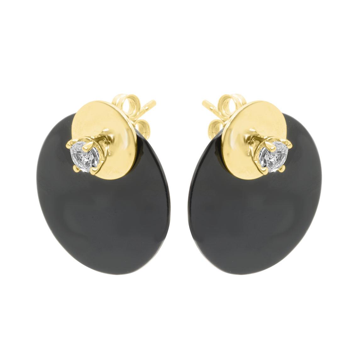 Orecchini in oro giallo con agata nera e topazio bianco - ORO&CO