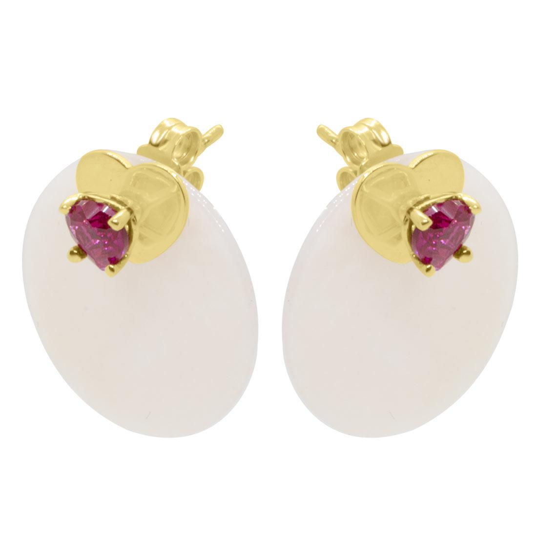 pendientes en oro amarillo con rubies sinteticos y opalo rosa - ORO&CO