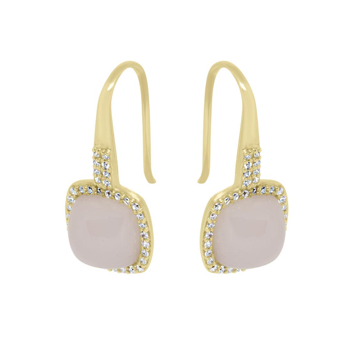 PENDIENTES EN ORO AMARILLO CON CUARZO ROSA Y DIAMANTES - ORO&CO