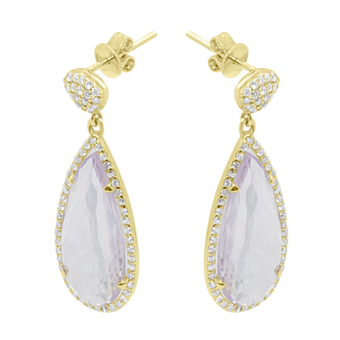 pendientes en oro amarillo con diamantes y cuarzo girasol - ORO&CO