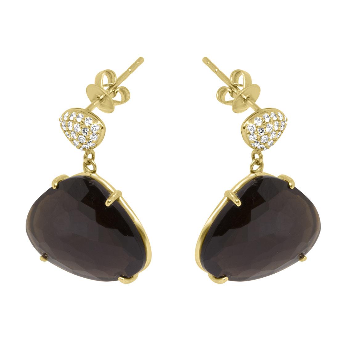 pendientes en oro amarillo con cuarzo negro y diamantes - ORO&CO