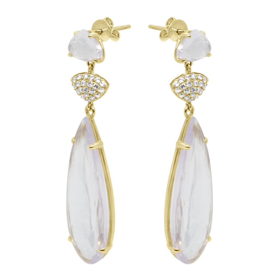 pendientes en oro amarillo con diamantes y cuarzo girasol - ORO&CO