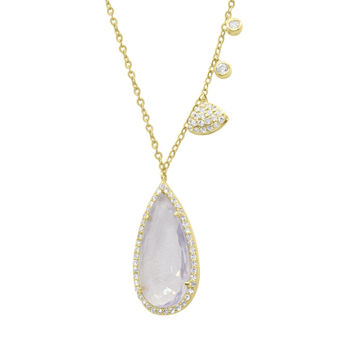 Yellow gold necklace, pendant with lilac sunflower quartz and diamonds - ORO&CO