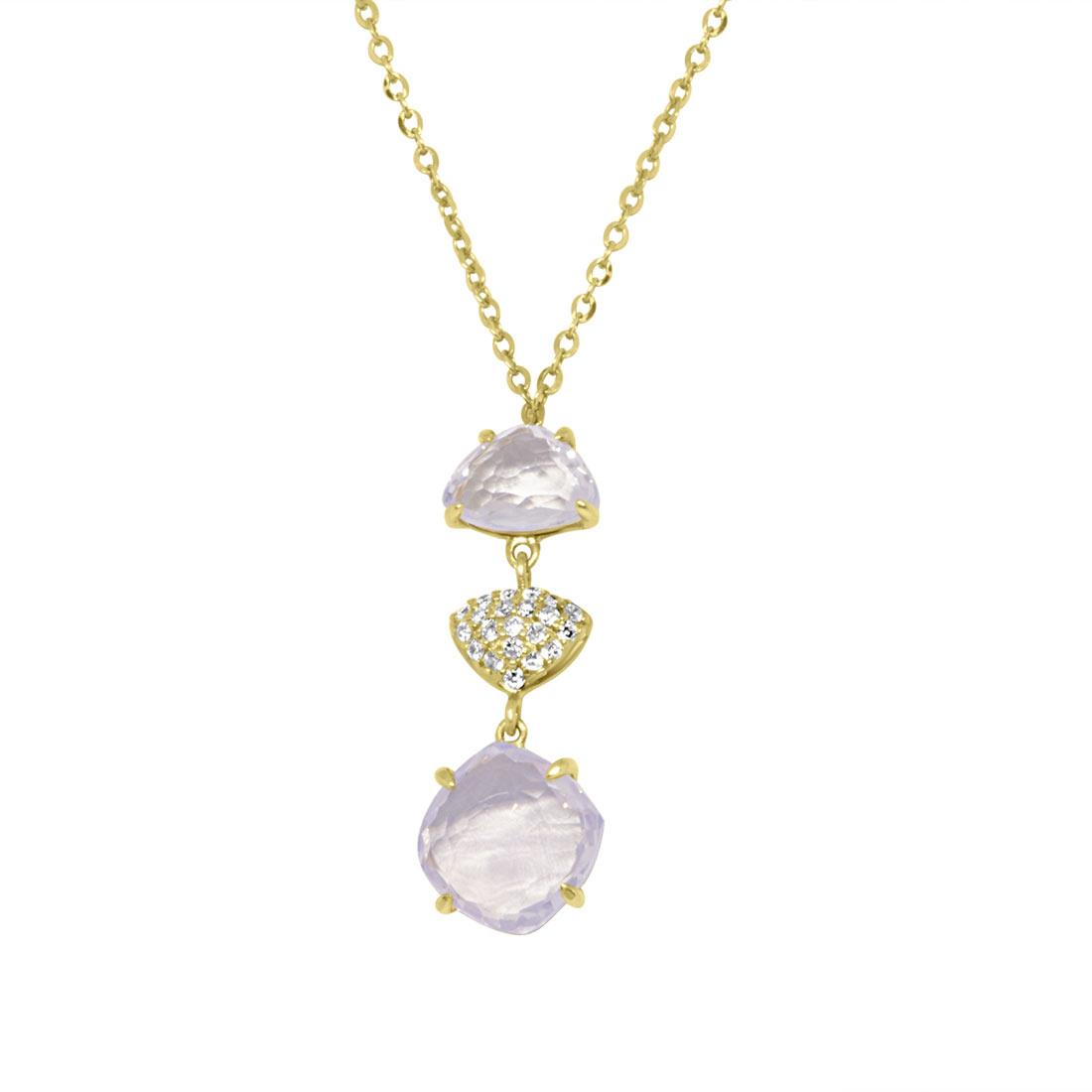 Yellow gold necklace, pendant with diamonds and sunflower quartz - ORO&CO