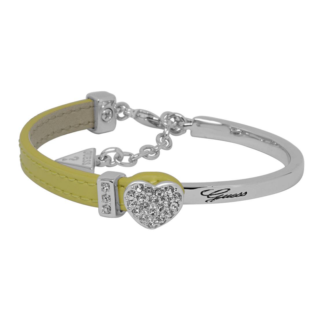 Bracciale semirigido in metallo e pelle con cristalli  - GUESS