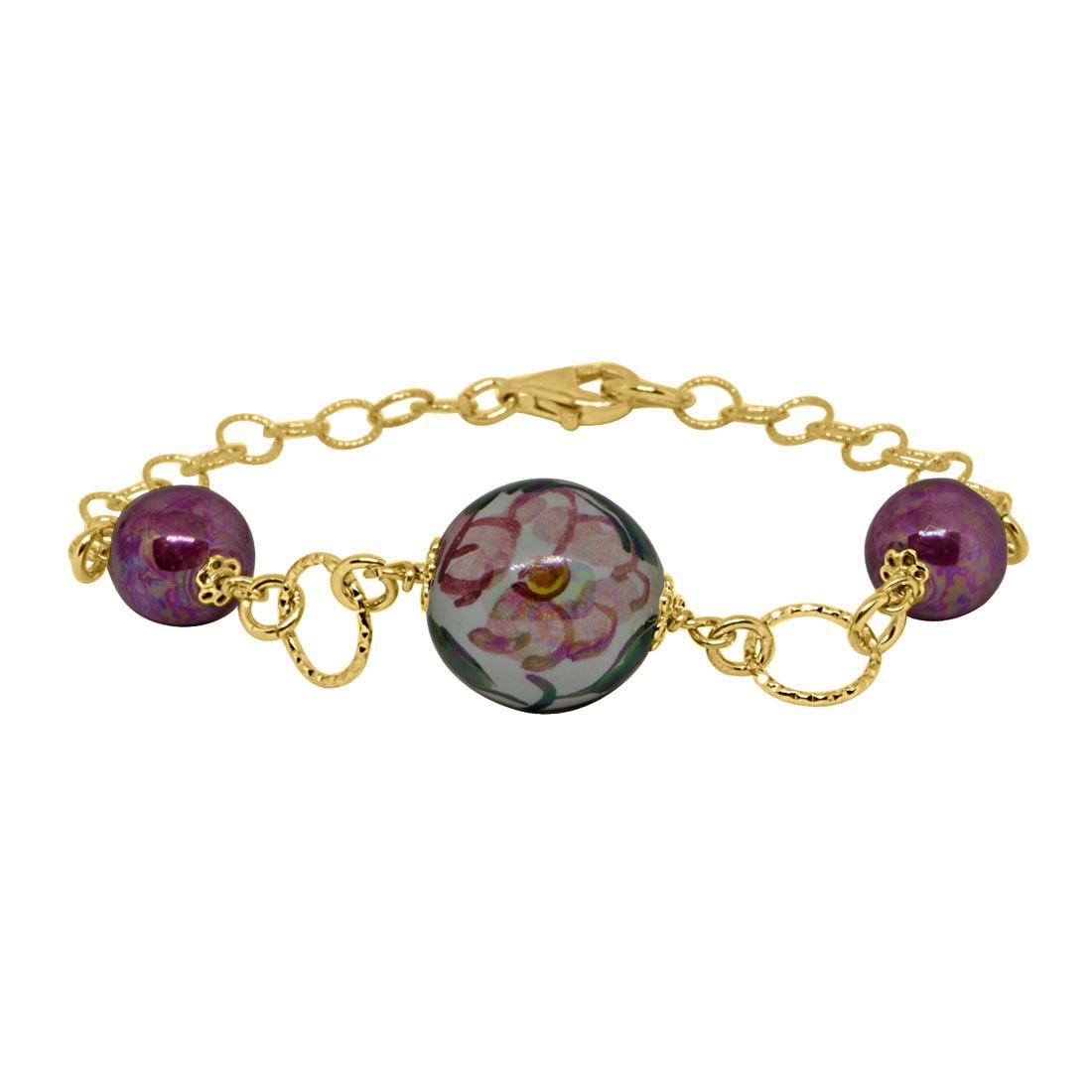 Bracciale in argento con 3 perle in ceramica - LE PERLE DI CALTAGIRONE