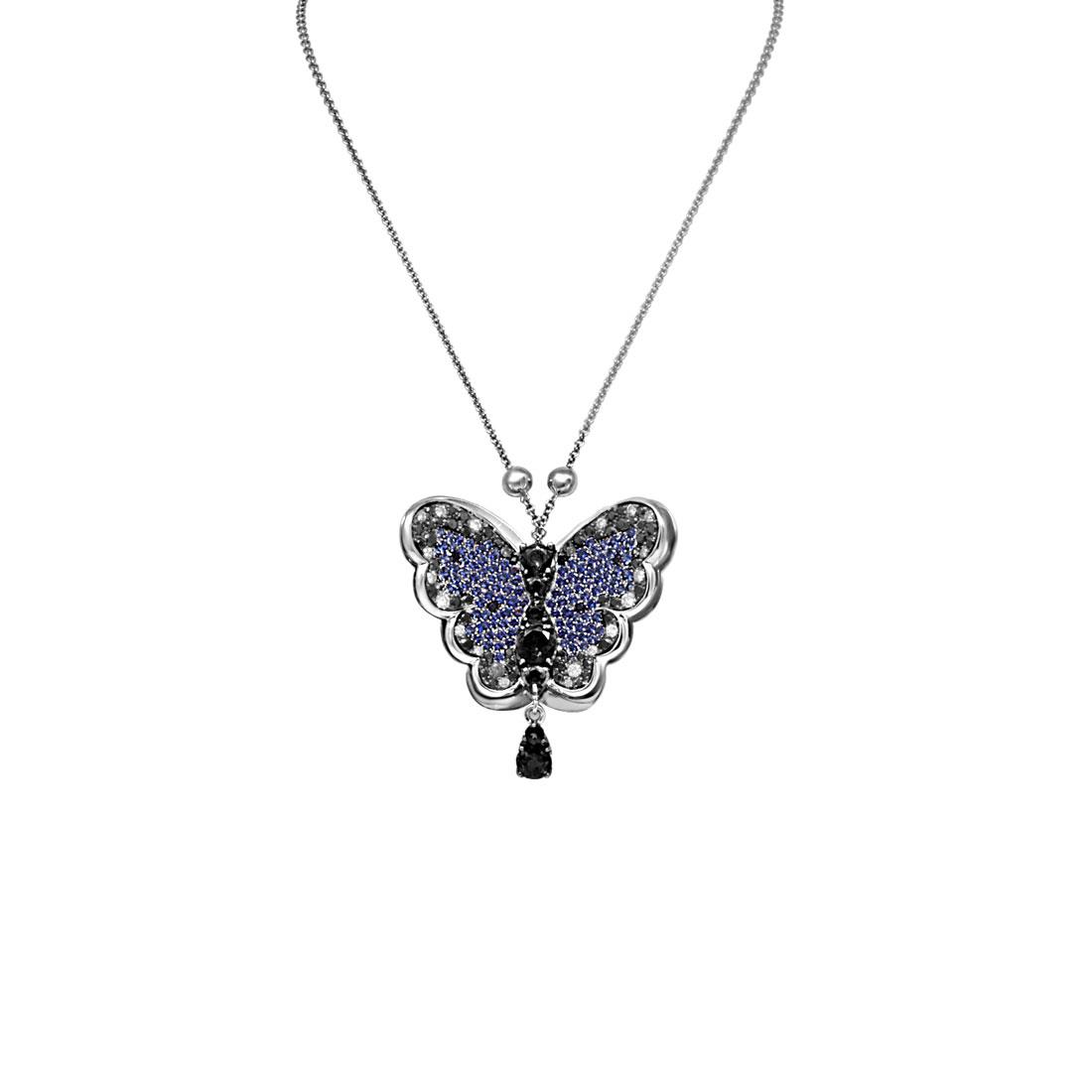 PASQUALE BRUNI WHITE GOLD NECKLACE BUTTERFLY 13946B  WITH SAPHIR 1.39CT, BLACK SPINELS,IOLITE AND DIAMOND 0.37CT - PASQUALE BRUNI