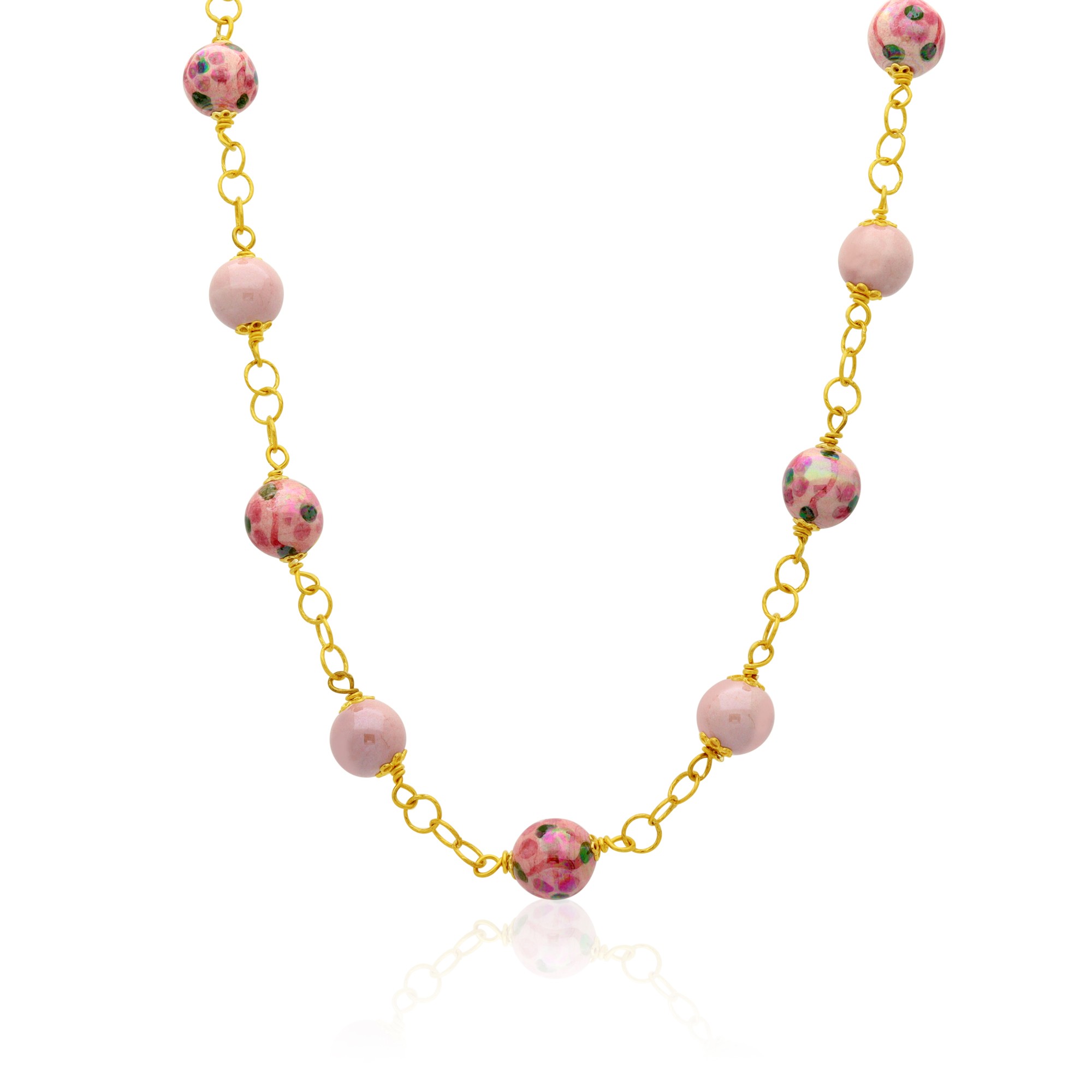 Collana in argento e ceramica rosa - LE PERLE DI CALTAGIRONE