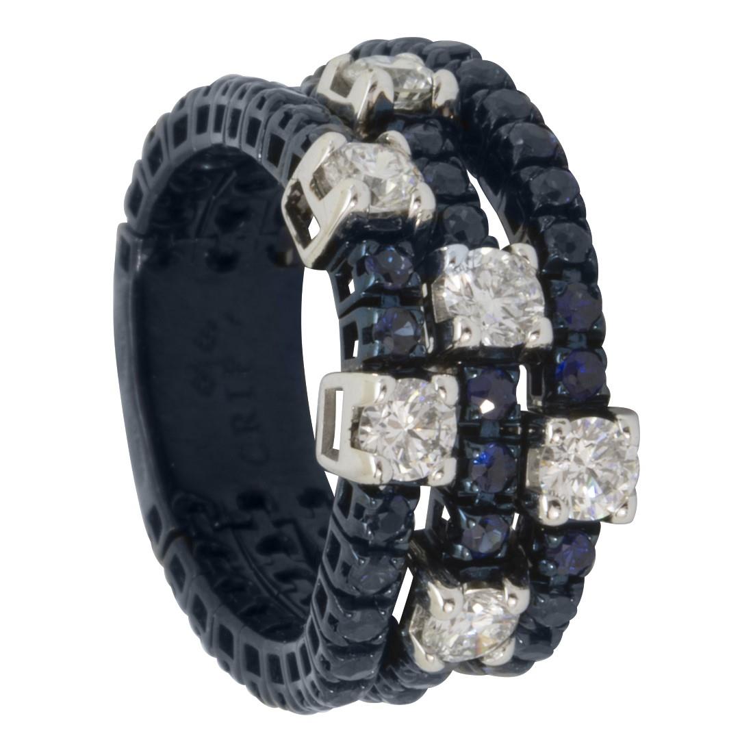 Anello tennis multifilo in oro con diamanti ct 0.60 e zaffiri ct 1.40 - ALFIERI & ST. JOHN