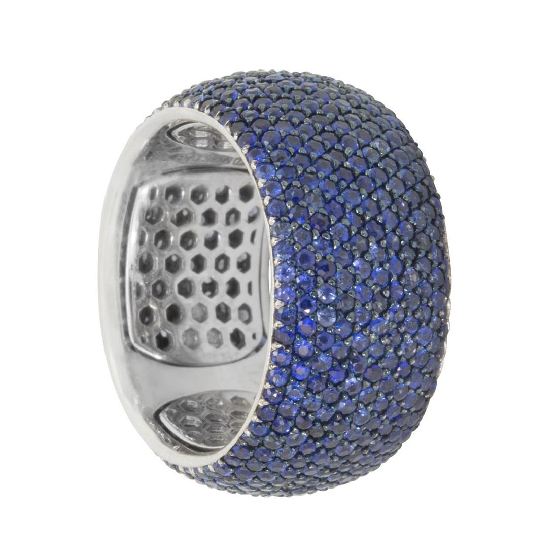 Anello tennis in oro bianco con zaffiri blu ct 4.60 mis 14 - ALFIERI & ST. JOHN