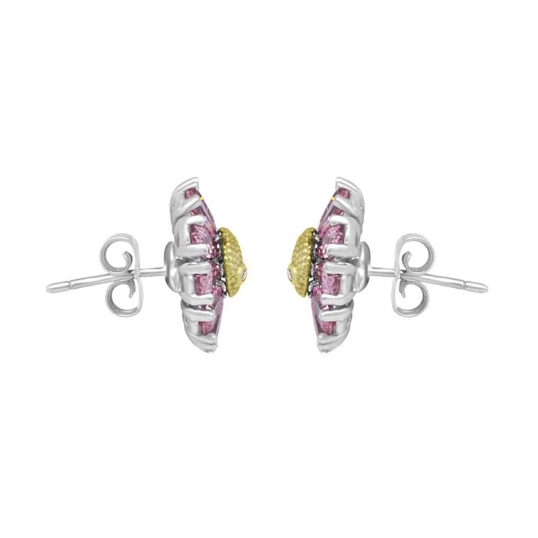 NKlaus Orecchini A Cerchio Argento 925 Con Zirconi Rosa Rodiati - 16mm, Quadrati, Ipoallergenici