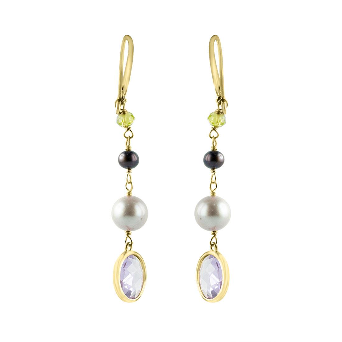 Orecchini in argento con perle e ametista - RIVIK