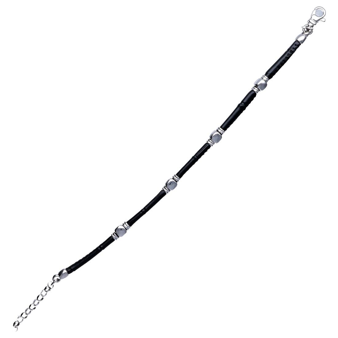 Bracciale in pelle con elementi in argento - ORO&CO 925