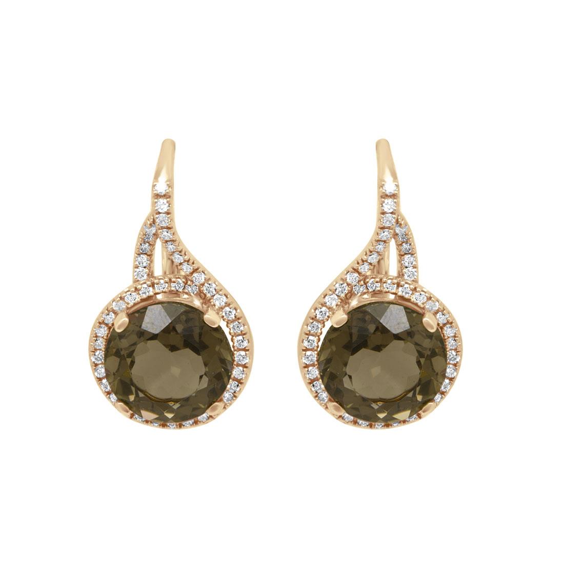 Orecchini in oro rosa con diamanti ct. 0,42 e quarzi fum&egrave; - SALVINI