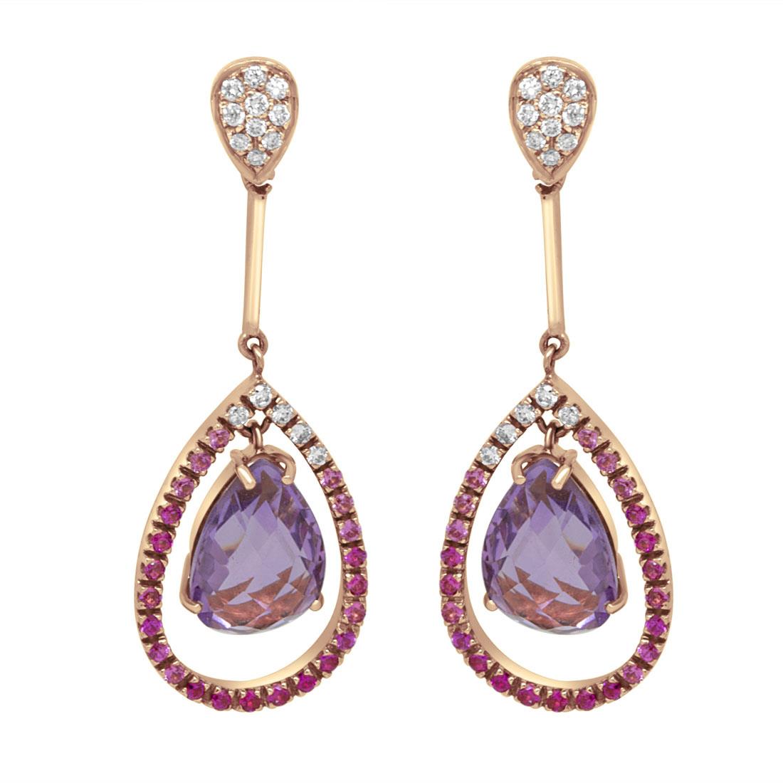 Earrings in gold with white diamonds, rose sapphires - ALFIERI & ST. JOHN