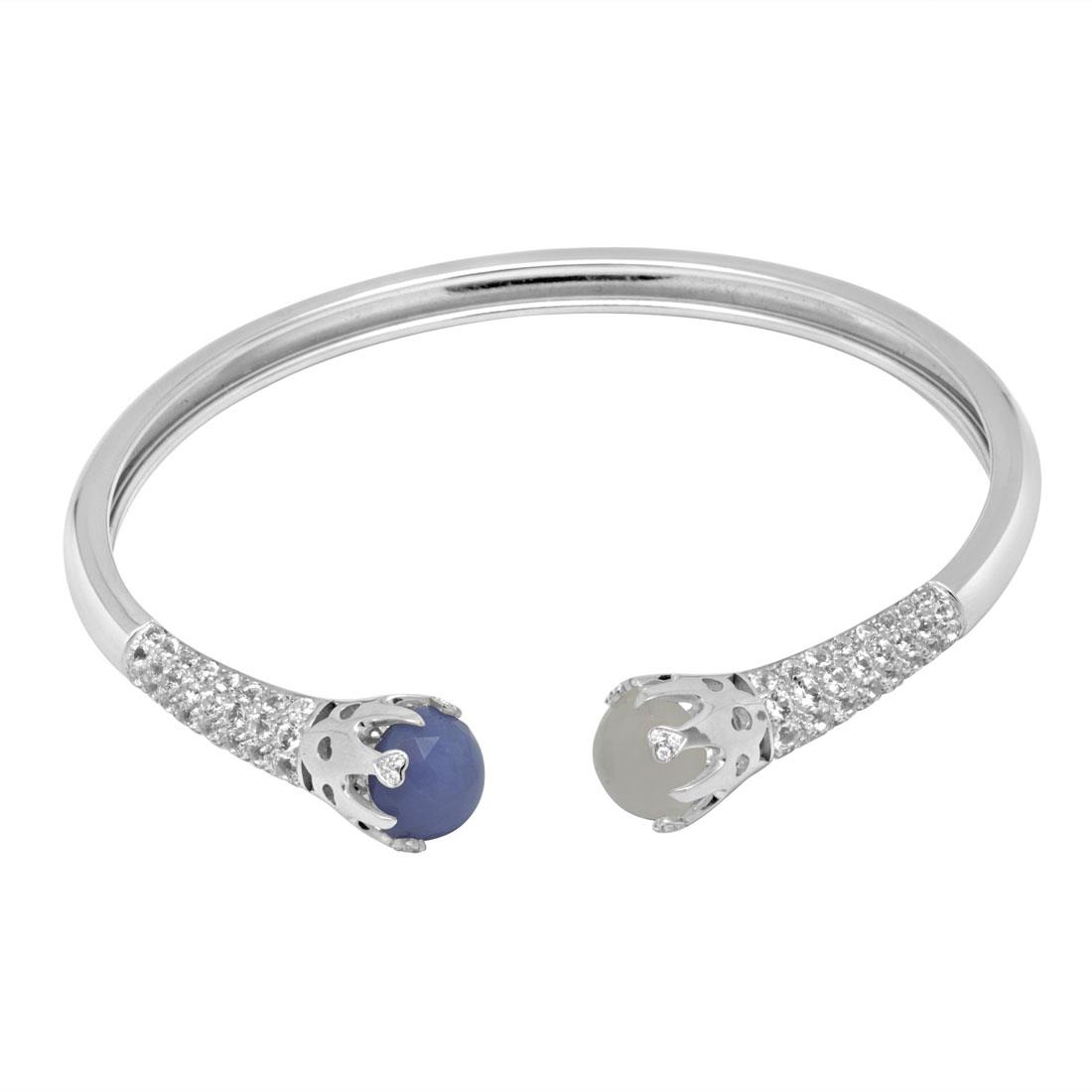  Bangle in white gold Sissi crown with 0.08 ct diamonds and precious stones - PASQUALE BRUNI