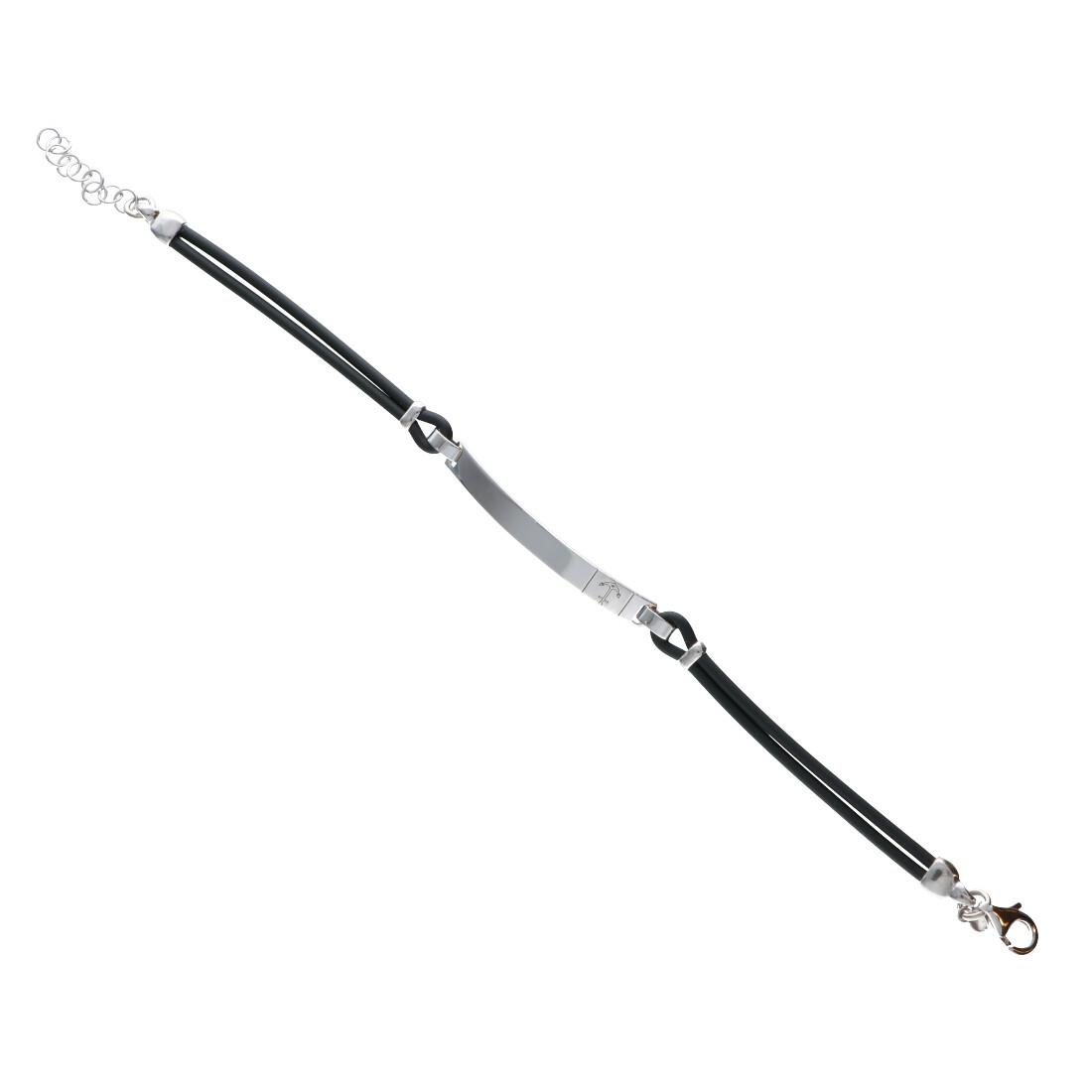 Bracciale in argento 925 e caucci&ugrave;, lunghezza 18 cm + 3 cm - ORO&CO 925