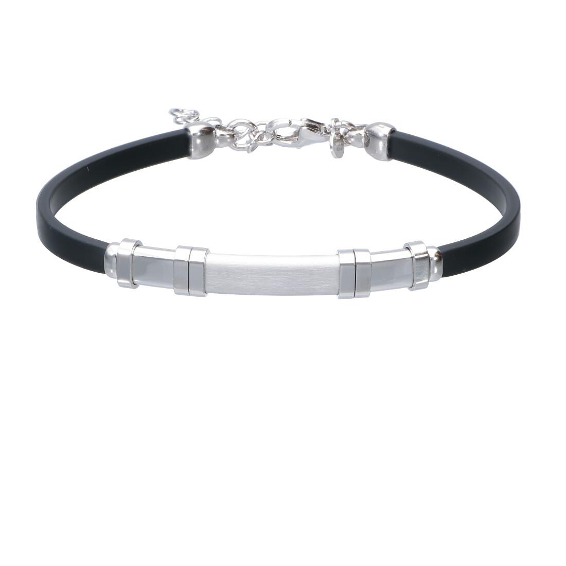 Pulsera de plata y caucho. Longitud 18cm + 3cm - ORO&CO 925