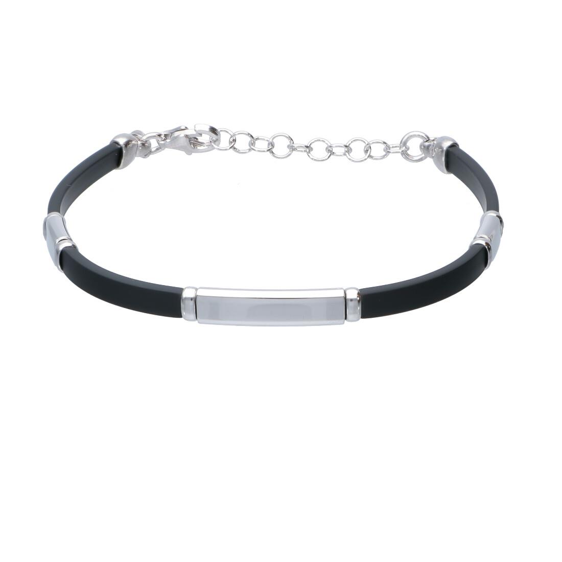 Pulsera de plata y caucho. Longitud 18cm + 3cm - ORO&CO 925