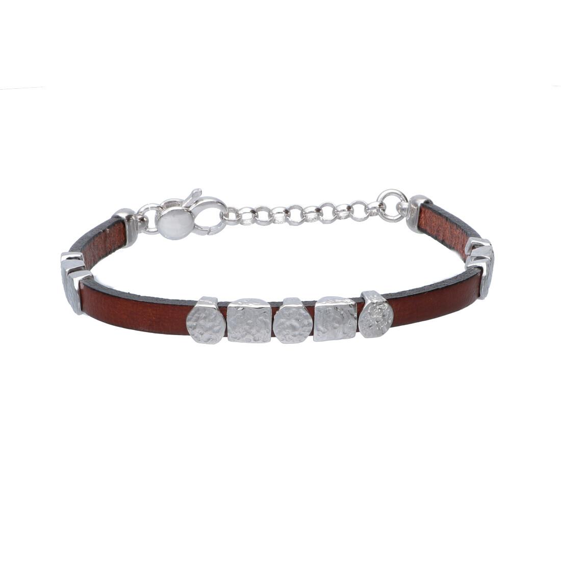 Bracciale uomo in pelle con elementi in argento - ORO&CO 925