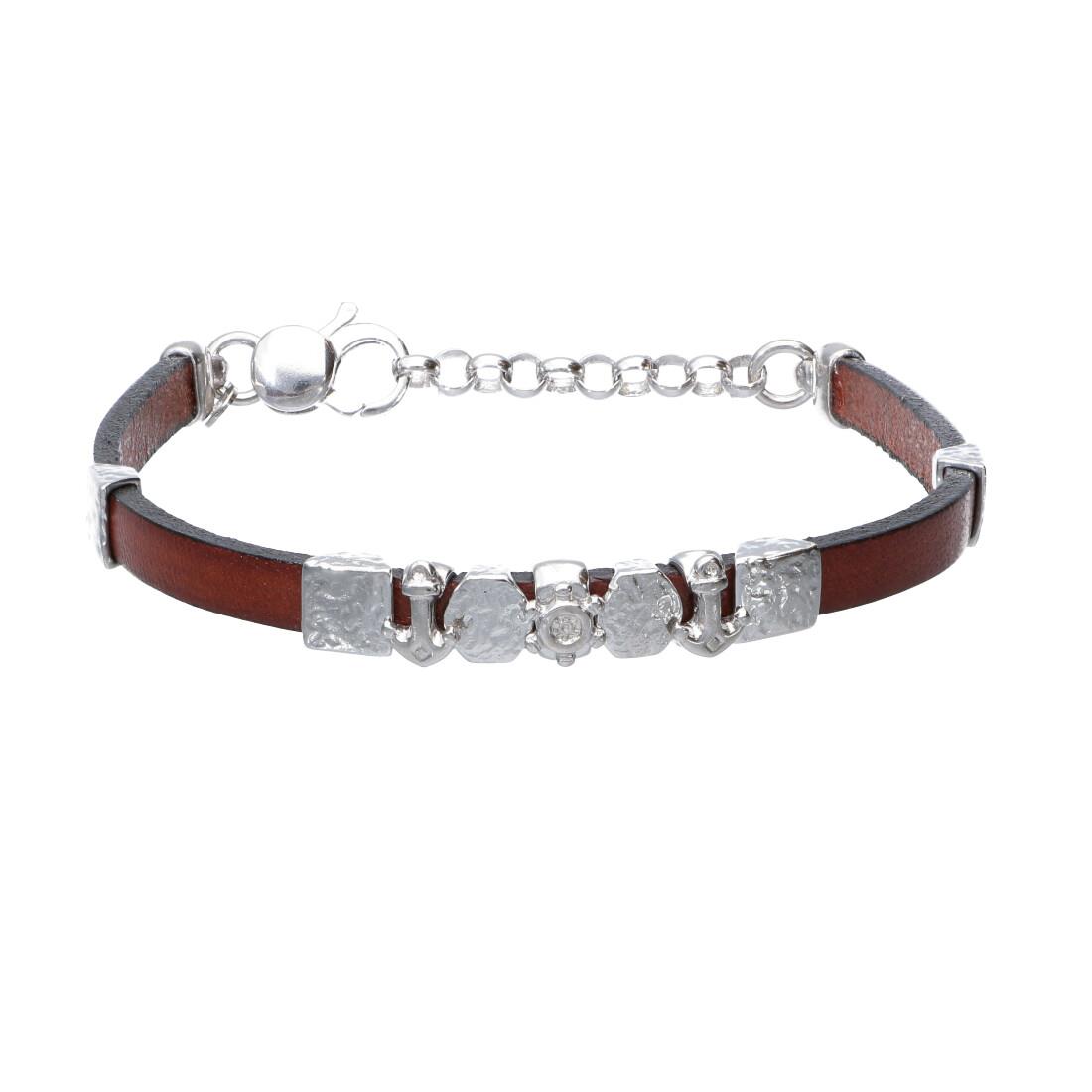 Bracciale uomo in pelle con elementi in argento - ORO&CO 925