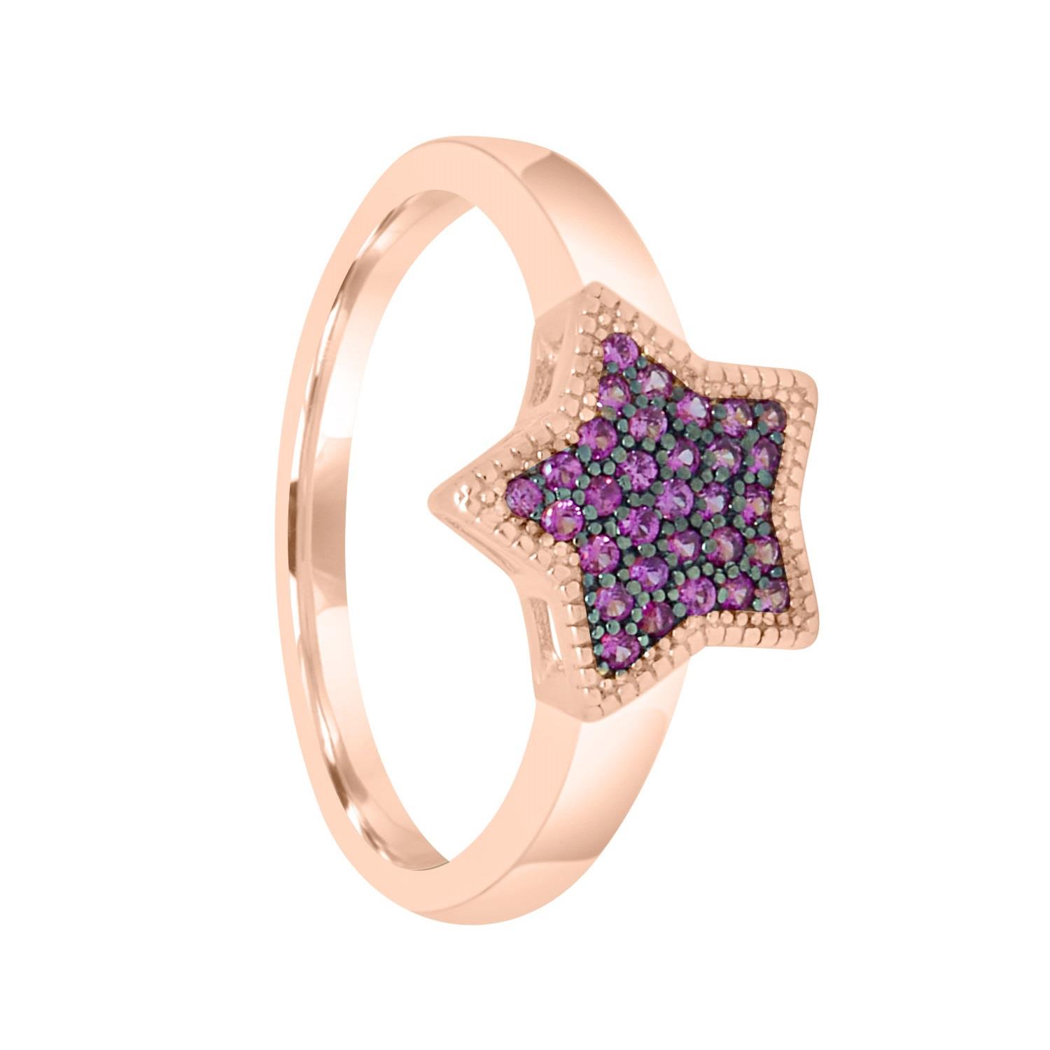 Design ring in rose silver with purple stones size 14 - ORO&CO 925
