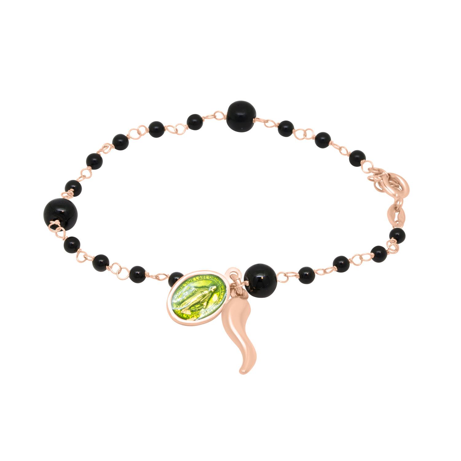 Pulsera de dise&ntilde;o en plata rosa con piedras negras  - ORO&CO 925