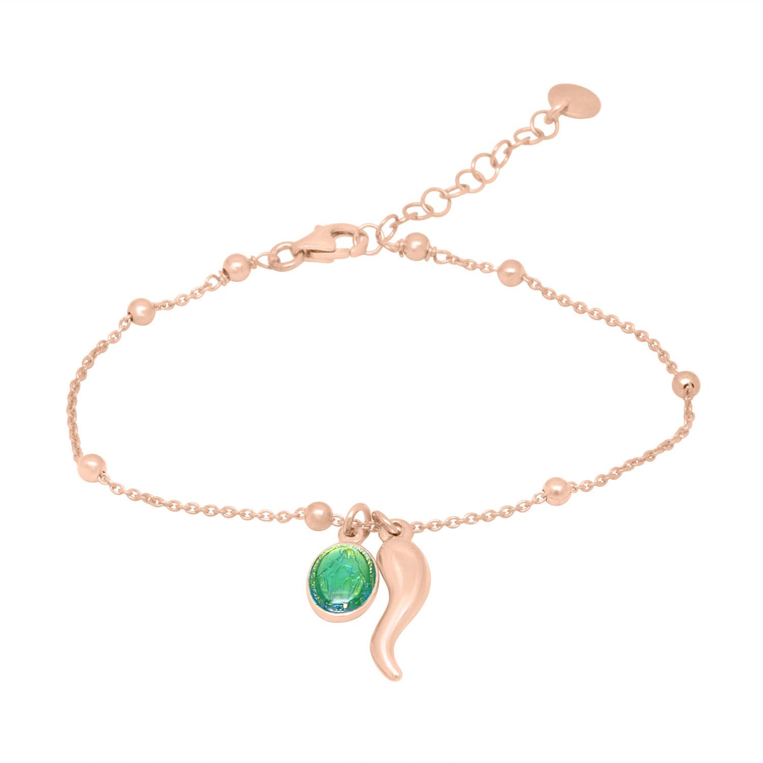 Pulsera de dise&ntilde;o en plata rosa con colgantes  - ORO&CO 925