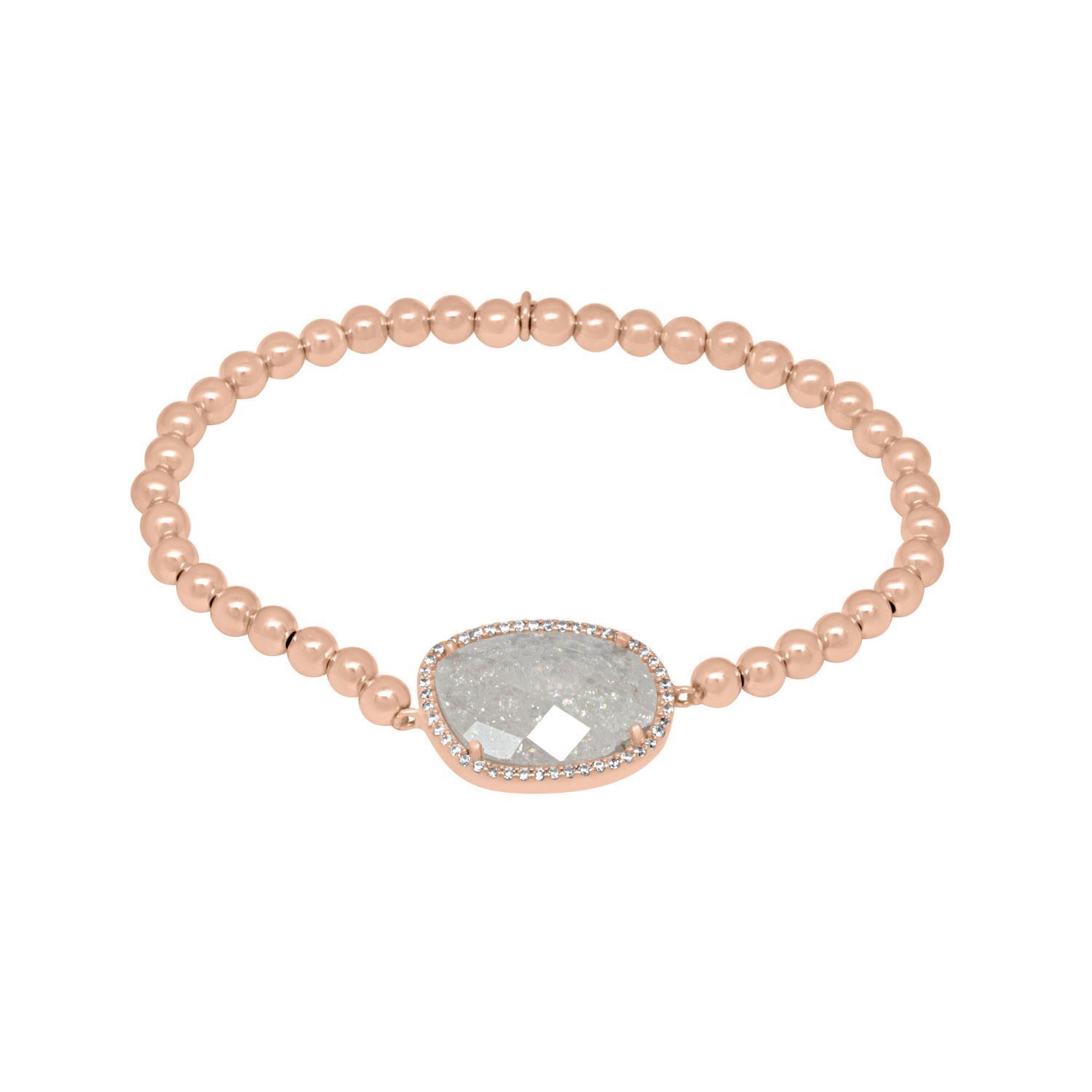 Pulsera el&aacute;stica en plata rosa y cuarzo - ORO&CO 925