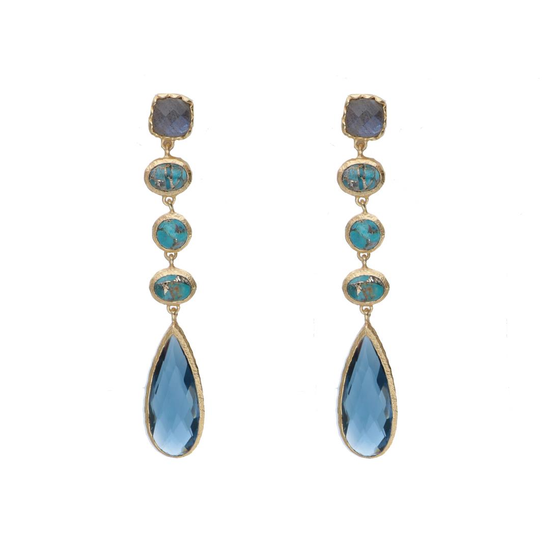 Pendientes en plata y piedras naturales de colores, 7 cm de largo - ALFIERI & ST. JOHN 925