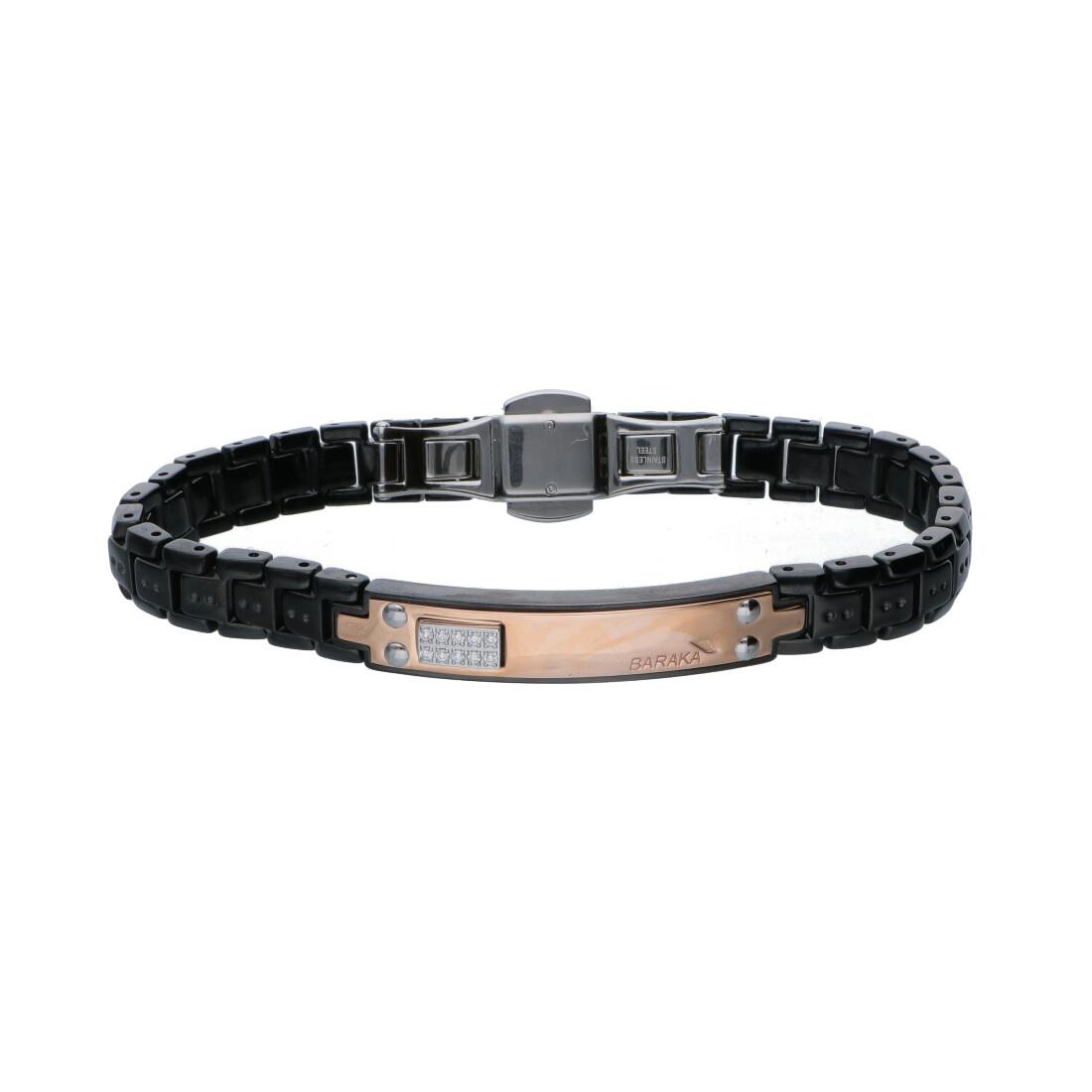 Man bracelet in rose gold and black steel with diamonds ct. 0.09 - BARAKA