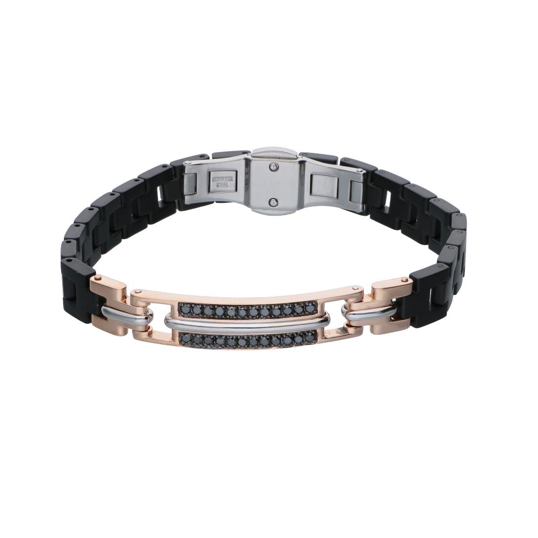 Bracciale uomo in oro rosa e acciaio nero con diamanti ct. 0,72 - BARAKA