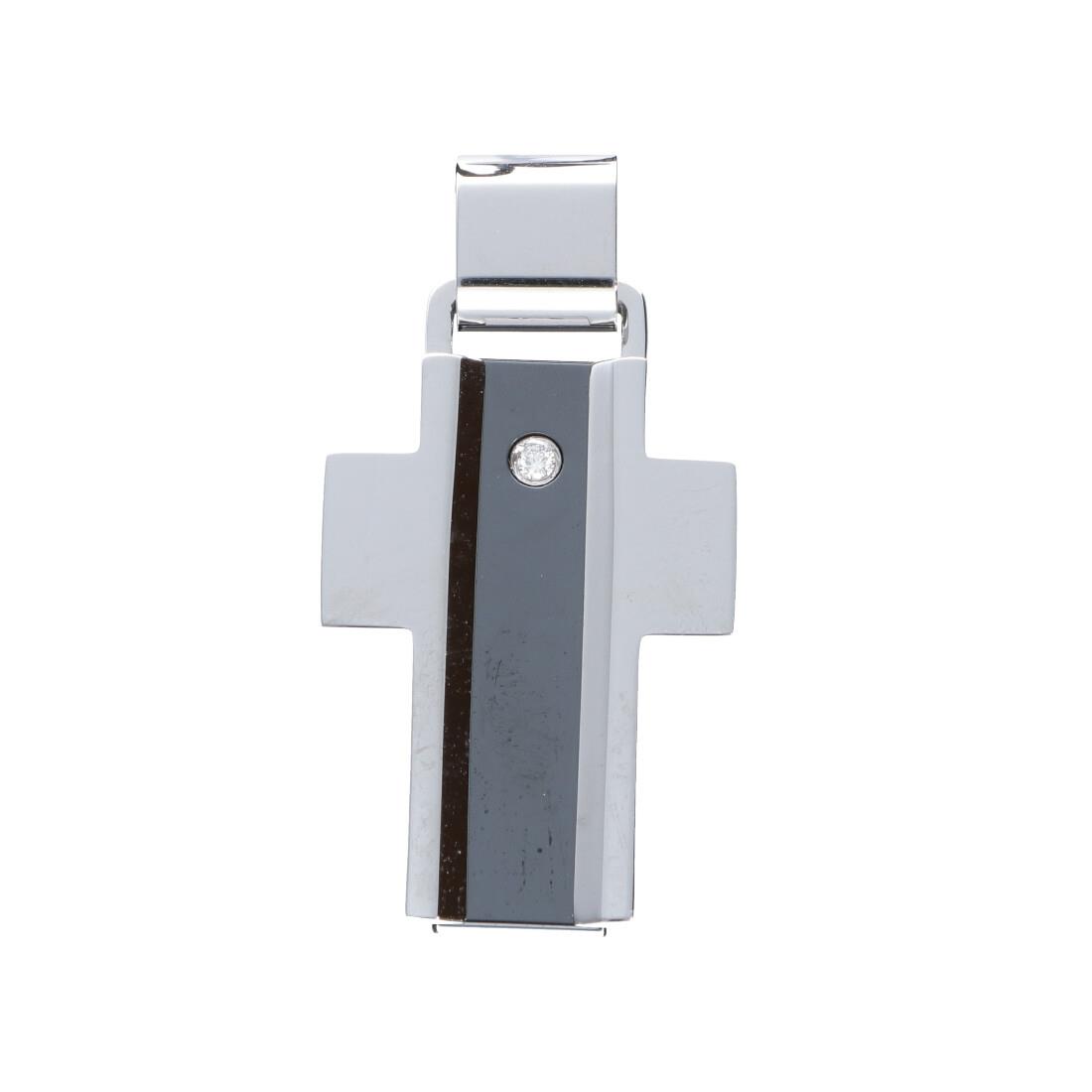 Men's cross pendant in ceramic and steel with diamond - BARAKA